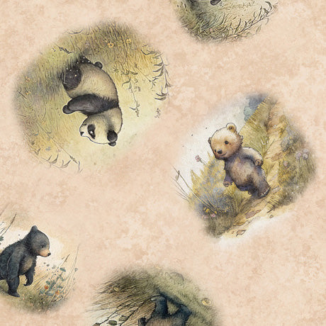 QT Fabrics -Bear Hugs - Bear Vignettes - Peach