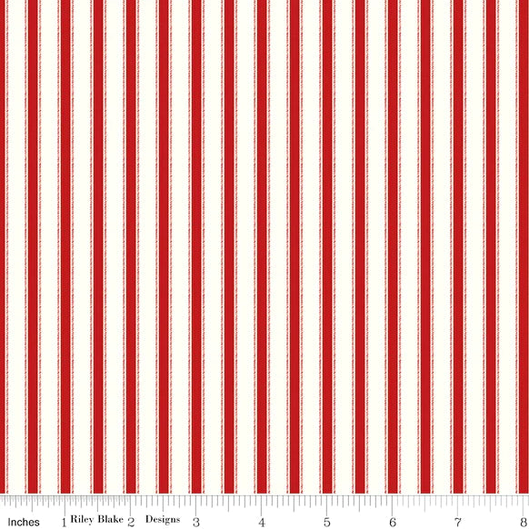 Riley Blake - Yuletide Forest Ticking Red Stripes