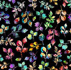 QT Fabrics - Potpourri - black - Multi leaves