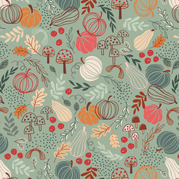Lewis & Irene - Flannel - Snuggle Up Autumn Pumkins light jade
