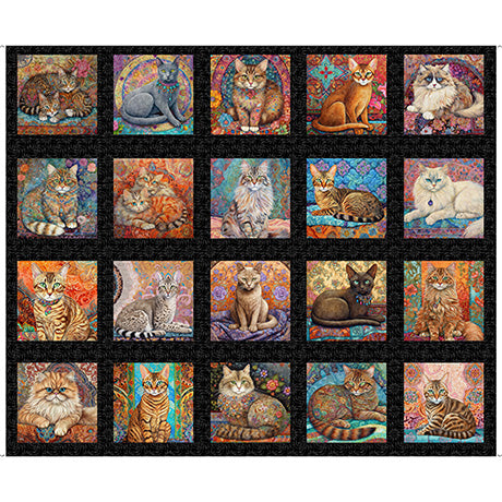 QT Fabrics-Quilt Room Kitties - Gray sashing Panel