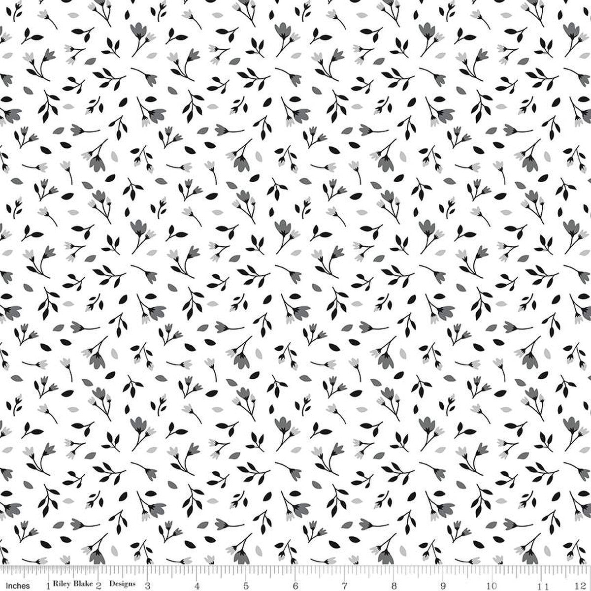Riley Blake - Black Tie - Off White with small Black Flowers