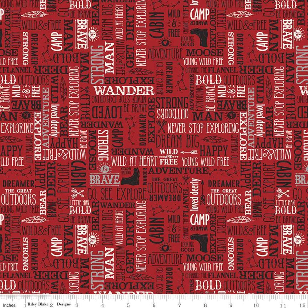 Riley Blake - Flannel - Wild at Heart Words - Red