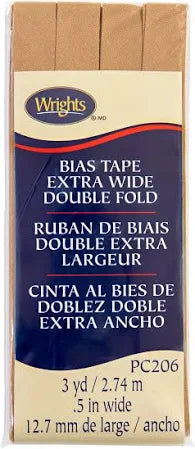 Wrights Bias Tape Double Fold Extra Wide .5" wide - sand