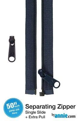 ByAnnie.com - 50 inches of Separating Zipper - Black + 1 pull