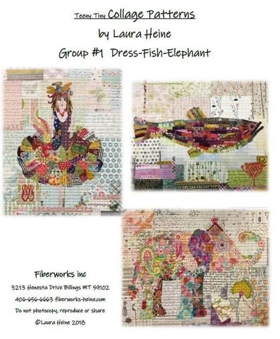 Laura Heine - Teeny Tiny Collage Pattern #1 - Dress, Fish, Elephant