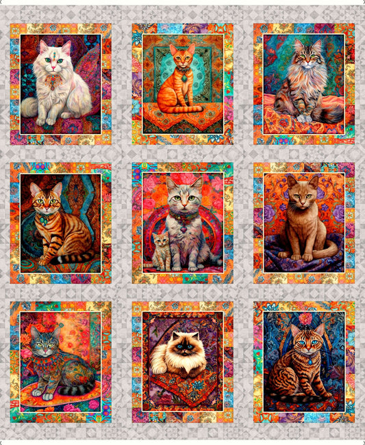 QT Fabrics-Quilt Room Kitties - Gray sashing Panel
