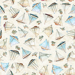QT Fabrics - Nauticus - Cream Sail Boats Toss