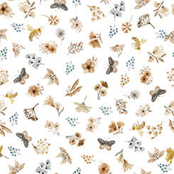 QT Fabrics - Bear Hugs - Flowers & Insects Toss - White background