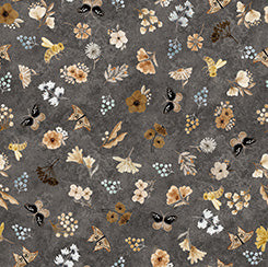 QT Fabrics -Bear Hugs - Flowers & Insects Toss - Gray Background