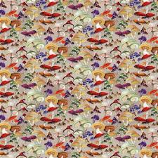 Clothworks -Birdsong - Taupe Mushrooms