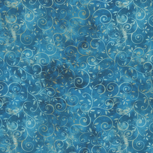 QT Fabrics - Birdsong - Blue Scroll