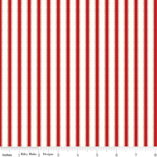 Riley Blake - Yuletide Forest Ticking Red Stripes