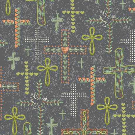 QT Fabrics - Rejoice - cross - Dark Gray