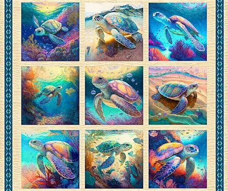 QT Fabrics-Endless Blues -Sea Turtle Picture Patch Panel