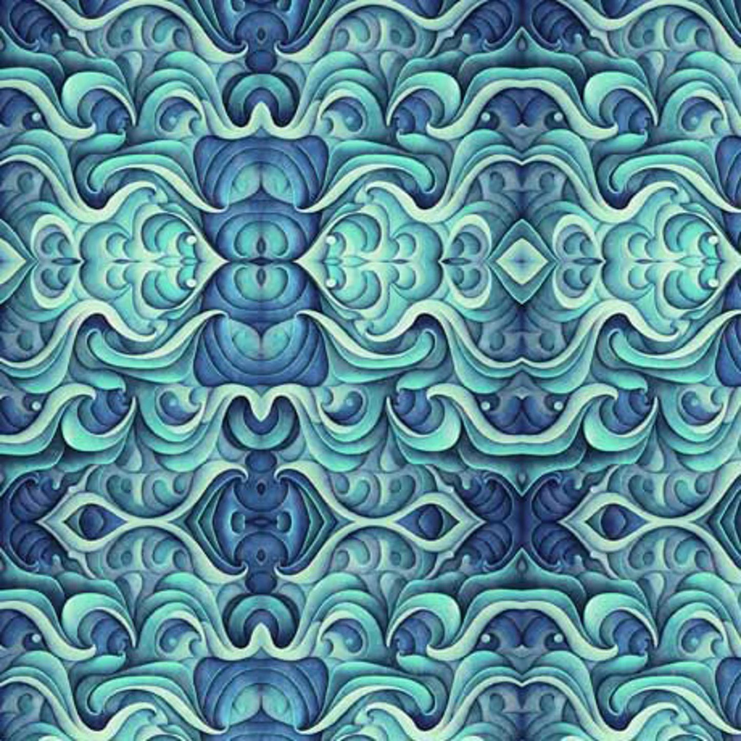 QT Fabrics-Endless Blues - Geo Medallion - Aqua