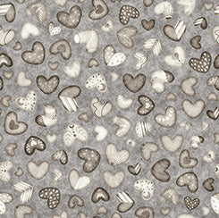 QT Fabrics -Bear Hugs - Heart Toss - Gray