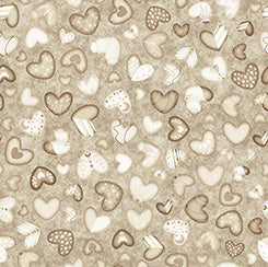 QT Fabrics -Bear Hugs - Heart Toss - Tan