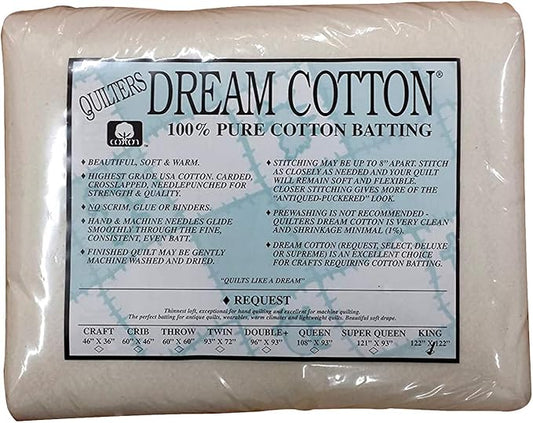 Quilters Dream - Natural Cotton Batting - KING SIZE 120" x 122"