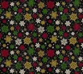 QT Fabrics - Poinsettia Greetings - black  - snowflakes