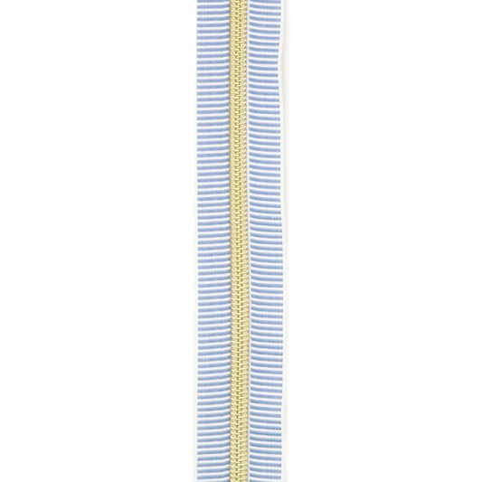 Sallie Tomato Zipper- #5 - 1 yard White/Marina Stripe Gold Zipper