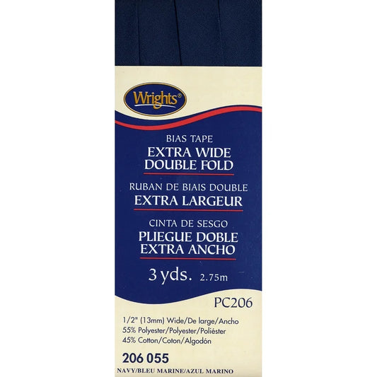 Wrights Bias Tape Double Fold 1/2" wide - Navy Blue