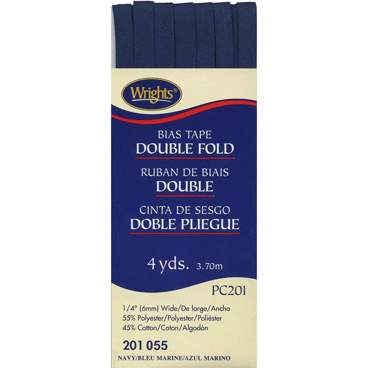 Wrights Bias Tape Double Fold  .25 in wide - Navy