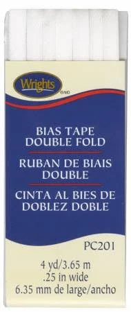 Wrights Bias Tape Double Fold .25 in wide - WHITE