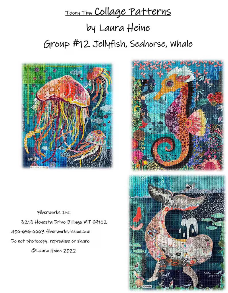 Laura Heine - Teeny Tiny Collage Pattern #12 Whale, Seahorse, Jellyfish