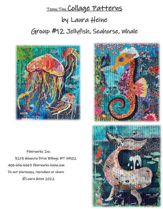 Laura Heine - Teeny Tiny Collage Pattern #12 Whale, Seahorse, Jellyfish