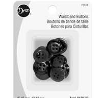 Dritz Shirt Waistband Buttons Black 15mm & 17mm