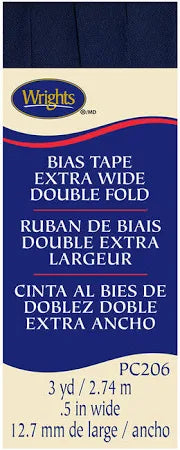 Wrights Bias Tape Double Fold Extra Wide .5" wide - Navy