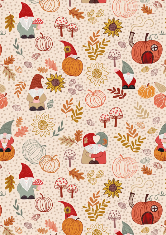 Lewis & Irene - Flannel -  Snuggle Up Autumn Gnomes Dark Cream